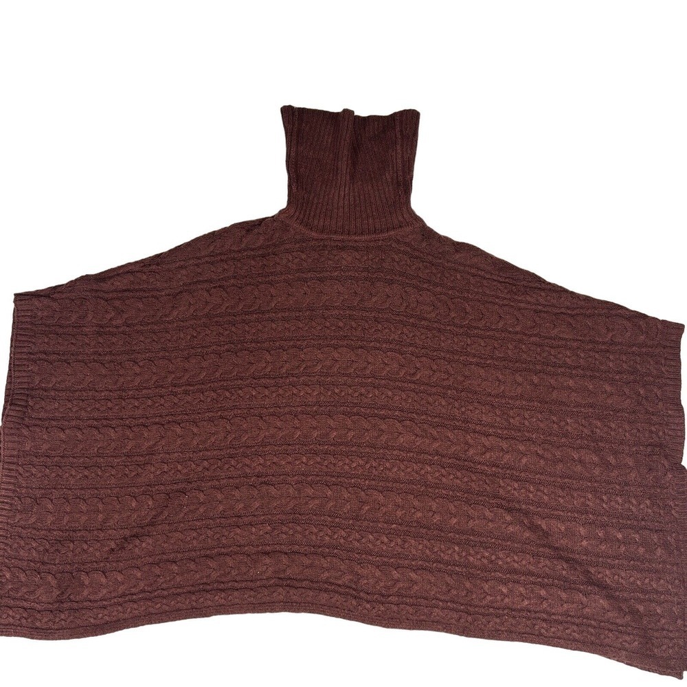 Rachel Zoe Cable Knit Turtleneck Poncho Sweater Brown Womens One Size Boho - Picture 3 of 4